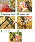 Metal Precision Garden Push Seeder for Walk Behind Row Crop Planting With Clear Seed Storage Box in 4-step usage guide
