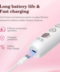 Portable Cordless Electric Nail File With Bright LED Glow, 10 Adjustable Speeds Rechargeable Manicure Drill showcasing fast charging port.