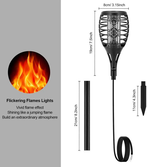 Low Voltage Tiki Torch Lights With Flickering Flame Effect 12V Outdoor Pathway And Landscape Lighting dimensions and components