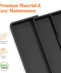 Close-up of black Expandable Kitchen Utensil Organizer for Drawers, showing durable BPA-free material and adjustable compartments.