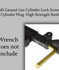 Heavy Duty Black Steel Gas Cylinder Screw For M1 Garand Rifle with lock plug and hex wrench feature, close-up view.
