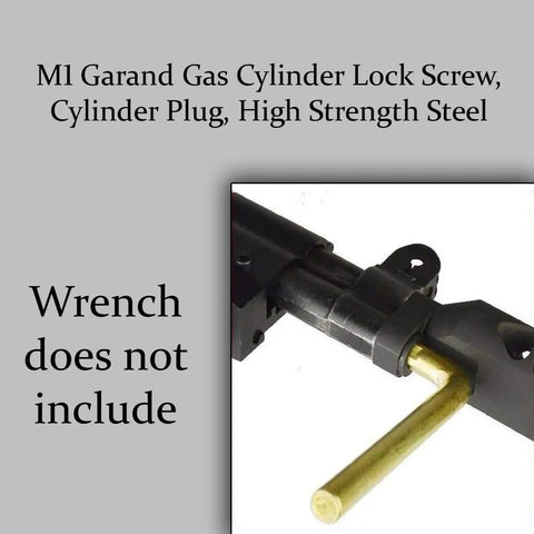 Heavy Duty Black Steel Gas Cylinder Screw For M1 Garand Rifle with lock plug and hex wrench feature, close-up view.