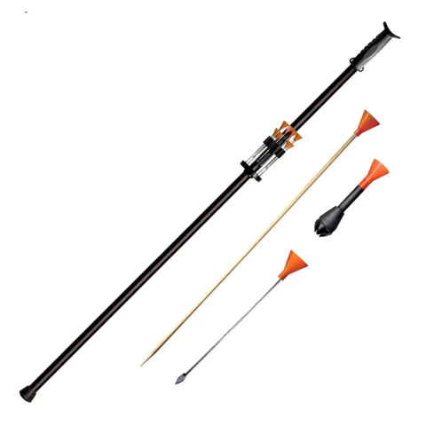 Professional.625 Cal Blowgun For Hunting 4 Foot Length with darts, mouthpiece, rubber ferrule, and dart quiver.