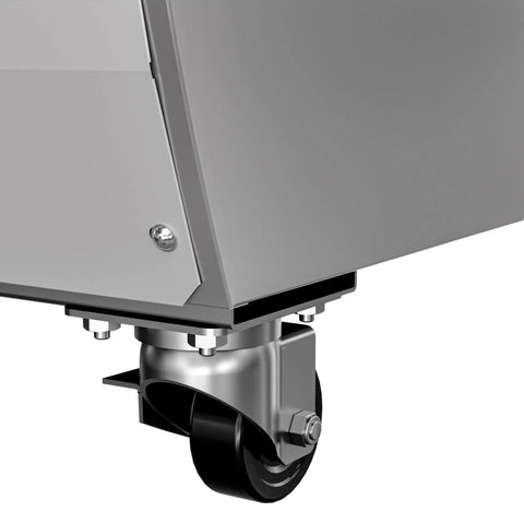 Rolling caster wheel of Top Shelf 82 Inch Commercial Deli Case And Meat Display Refrigerator for easy mobility.