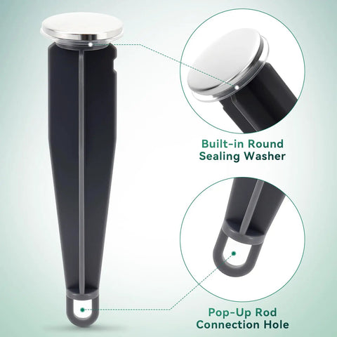 Solid Two Piece Bathroom Sink Drain Pop Up Assembly Kit Featuring Heavy Duty Pivot Ball Rod And Tight Snap Plug For Quick Swap Outs And No Sweat Fixes Around The House