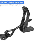 Built Like A Tank Heavy Duty Toggle Latch Clips That Lock Tight, 551 Pound Holding Capacity, Adjustable Black Galvanized Steel Lever Fasteners For Barn Gates, Grills, And Storage Sheds, 6 Pack, close-up of black toggle latch with 551lb capacity.