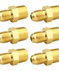 Six Pack Brass Half Union Coupler Adapter For Plumbing And Gas Lines One Quarter Inch Flare To One Quarter Inch NPT Male Nipple