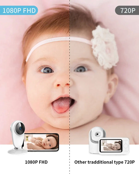 Image comparison of baby quality with 1080P Indoor Baby Cam With Audio And Night Vision Nanny And Pet Surveillance Camera vs 720P camera