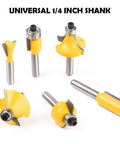 25-Piece 1/4 Inch Shank Tungsten Carbide Router Bit Set For Pros And DIY Woodworkers displayed on white background