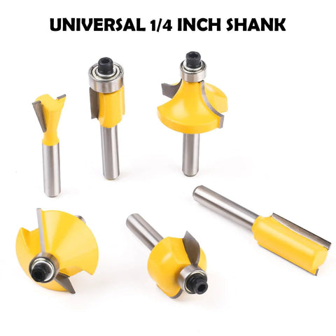 25-Piece 1/4 Inch Shank Tungsten Carbide Router Bit Set For Pros And DIY Woodworkers displayed on white background