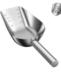 Pet Food Scoop For Cats And Dogs, 1 Cup Capacity, Food Grade 304 Stainless Steel, Rust Proof And Dent Resistant, Precision Scale Measurements For Easy Exact Dosing, No Plastic Microplastics, Durable Kitchen Must Have, angled view with handle