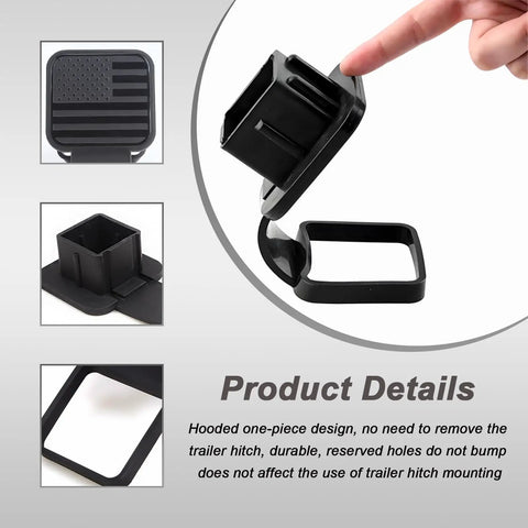 Flag Emblem Trailer Hitch Cover For 2 Inch Receivers, Dustproof Plug Cap, showing detachable design and emblem detail