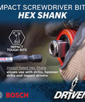 Close-up of Driven Impact Screwdriving 45-Piece Set In Custom Case 50X Longer Bit Life with hex shank detail.