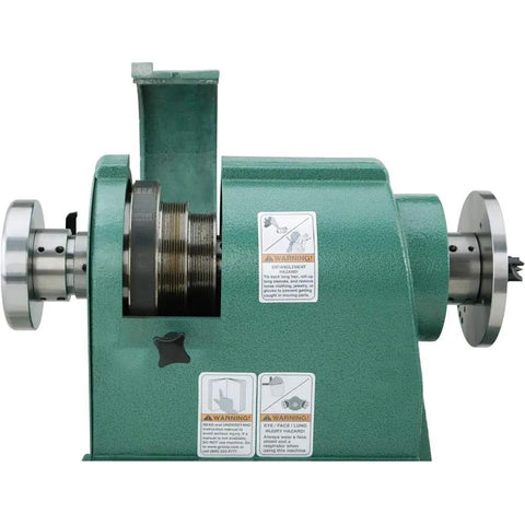 Close-up of Heavy-Duty Variable-Speed Wood Lathe Workhorse With 3 HP 220V 3-Phase, 20 Inch Swing, metal build, shop use.