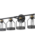Industrial Farmhouse 4 Light Vanity Sconce With Vintage Edison Bulbs Black Metal Cage Shade Wall Mounted Bathroom Lighting