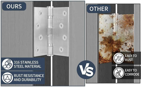 3-pack 4x4 inch stainless steel door hinges; marine-grade, rust-proof for interior and exterior outswing doors.