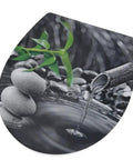 Elongated Toilet Seat With Super Smooth Slow Close Lid, Heavy Duty Rust Proof Chrome Hinges, Top Tier Durable Wood Surface, Rock Solid Build For Zero Sweat Home Renovations, decorated with stones and bamboo.