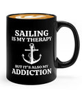 Is My Therapy Sailor Coffee Mug 11oz Black For Boaters And Sailors with anchor design, humorous maritime gift.