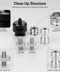 Close-up of Badass 22 Piece Camera Mount Screw And Adapter Set With 1/4 To 3/8 Tripod Reducers, showing various thread types and textures.