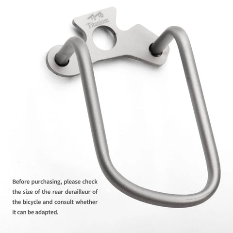 Beefy Titanium Rear Derailleur Guard Rack Protector for Mountain and Road Bikes, shown in titanium alloy Gr5.
