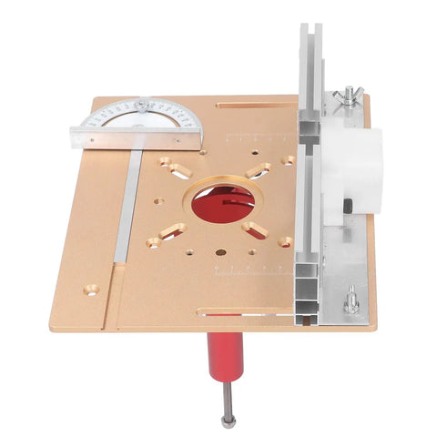 Pro Grade Router Table System With Aluminum Alloy Lift And Laser Etched Graduation Scale Insert Plate For 0 To 47mm Lift Range showing detailed top view with scale.