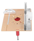 Heavy Duty Router Lift System With Precision Scale Boost Your Woodworking Bench Using This Badass Stainless Steel Router Table Insert Plate For Smooth Shifting And Legit Gold Finish Grab Yours Fast, showing gold aluminum plate with scale.