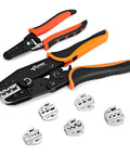 7 Piece Crimping Tool Set With Quick Exchange Jaw And Interchangeable Dies, Wire Stripper, Durable Carry Case displayed on white background