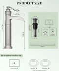 Tall Vessel Sink Faucet With Waterfall Spout Brushed Nickel Finish Single Lever Handle 1 Hole Install Pop Up Drain Size Chart