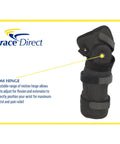 Ambidextrous Wrist Brace With Adjustable Malleable Aluminum Cuffs For Wrist Forearm And Arm Support Relieves Carpal Tunnel Tendonitis Pain All Day Comfort Universal Left Or Right Fit showing ROM hinge