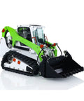 Badass Hella Smooth Large Scale RC Hydraulic Skid Steer Loader Ready To Run Remote Control Crawler Truck With Durable Metal Build and gnarly all terrain grip, detailed view of front bucket.