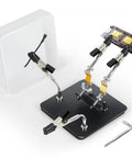 Soldering Station Holder With Storage Box And Third Hand Tool, All In One 4x4 Inch Metal Non Slip Base With Adjustable Arms