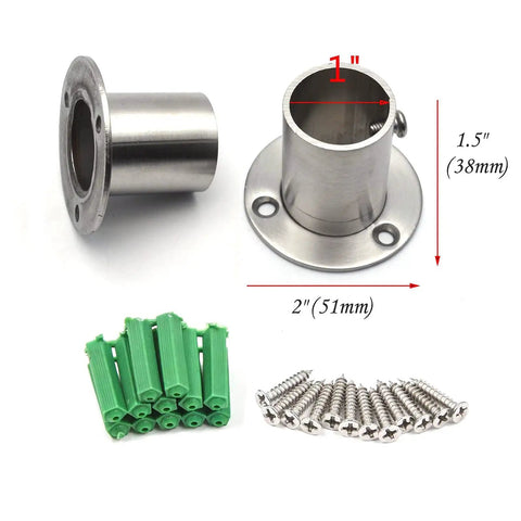 Heavy Duty Stainless Steel Closet Rod Flange Adjustable One Inch Socket Bracket For Rock Solid Pipe Mounts with screws and plugs