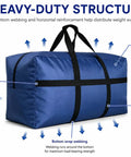 Extra Large Foldable Duffle Bag For Travel And Moving, 100L XXL Gear Tote with reinforced handles and blue heavy-duty structure