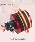 Diagram of Two Pack 12mm Universal Red Cone Air Filter showcasing airflow for car and motorcycle cold air intake upgrade.