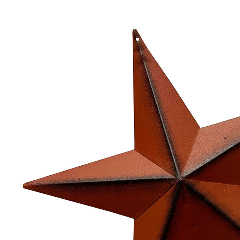Close-up of Rustic 3D Metal Barn Star Wall Decor Classic Country Vibe Indoor Outdoor 8 Inch Burgundy All American July Fourth Home Accent