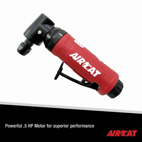 Pro Grade.5 Horsepower Angle Die Grinder At 20000 Rpm showing a red body and angled head for effective grinding and cutting tasks.
