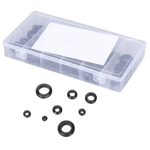 180 Pcs Grommet Assortment Kit DIY Friendly Rubber Firewall Hole Plugs For Cars And Trucks, Protection Rings, Various Sizes, High Temperature Resistant, Durable Auto Seals For Engine Bay And Bodywork. Clear storage box with assorted black rubber grommets