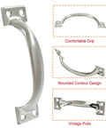 4 Pcs Silver Vintage Barn Door Pull Handles Set With Screws Included, Retro Metal Gate Pulls for Cabinets and Drawers, front and side views