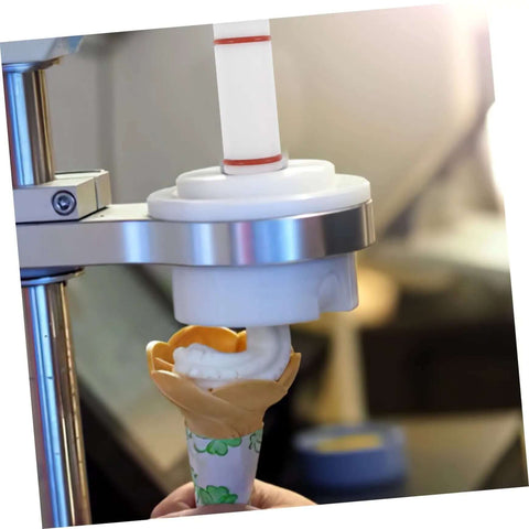 Soft Serve Ice Cream Machine Lever Replacement Part For Dispenser Portable Handle With Accurate Fit Ice Cream Maker Valve Stem Replacement Grip For Home Or Shop Use Easy Install, shown dispensing ice cream into a cone
