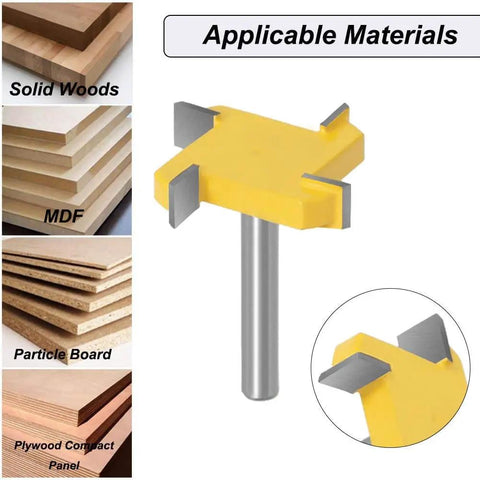 Heavy Duty 1/4 Inch Shank Spoilboard Surfacing Router Bit Set Carbide Tipped For Slab Flattening, shown with wood types
