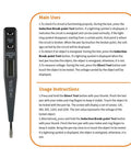 Image of an LED voltage detector pen from the 5 In 1 Self Adjusting Wire Stripper Kit With Automatic Wire Stripper For AWG 24 To 10 LED Voltage Detector Pen 23 Ft Insulating Tape 99 Insulated Terminals And 25 Cable Ties DIY Electrical Tool Set, highlighting its main uses and usage instructions.