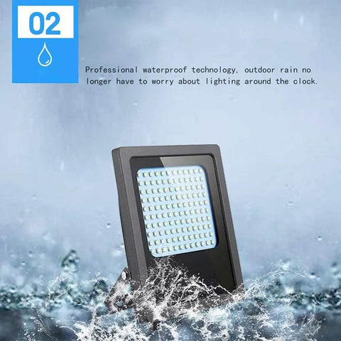 Spot Lighting Solar Floodlight Outdoor 120 Led Remote Control Solar Ga,，， in water, showcasing waterproof technology and bright LEDs.