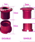 Pink 5 Pack 7075 Aluminum Chainring Bolts for Road And MTB Cranksets with 6.5mm and 9.5mm nuts shown from side view.