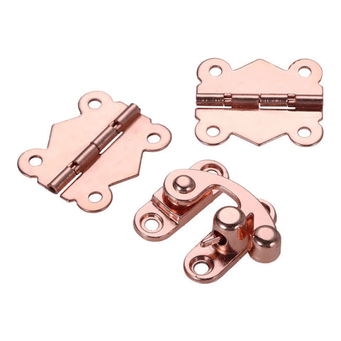 Rose Gold Hasp Lock Set Three Pcs For Jewelry Boxes And Chests Wooden Box Buckle Latch Hinges DIY Furniture Hardware