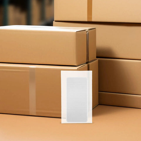 100 Pack EPE Foam Packing Bags For Shipping And Storage in front of stacked cardboard boxes