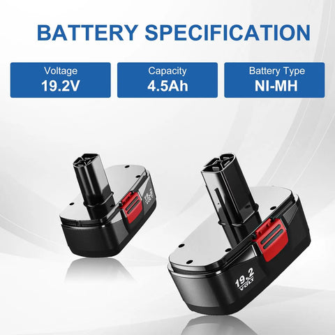 Two Pack 19.2V 4500mAh Ni MH Replacement Battery For Craftsman Cordless Tools DieHard C3 Compatible Battery Replacement