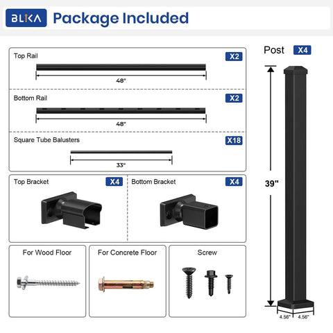 Hella Secure Aluminum Stair Railing Kit 2 Pack includes four 39 inch posts and assembly components for easy installation.