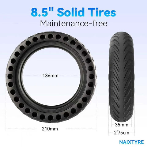 8.5x2 Inch Solid Tire For Electric Scooters No Flats Long Lasting Durability Two Tires Front View Measurements Shown