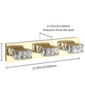 Dimmable Three Light Vanity Lights For Bathroom Over Mirror 22 Inch Modern LED Wall Sconces with dimensions and gold finish.