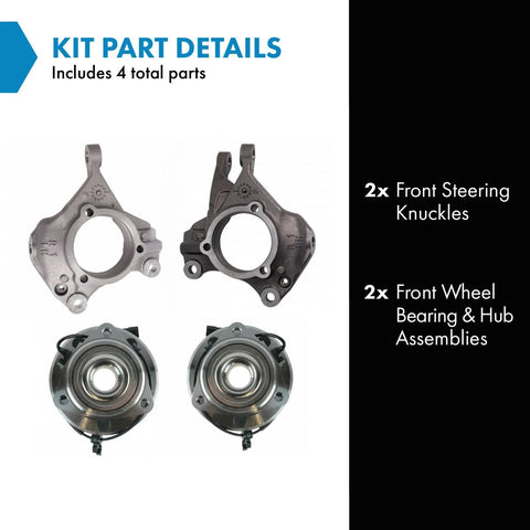 Front Steering Knuckle Spindle Hub Wheel Bearing Kit 4 Piece Set For 2007 To 2017 Jeep Wrangler JK